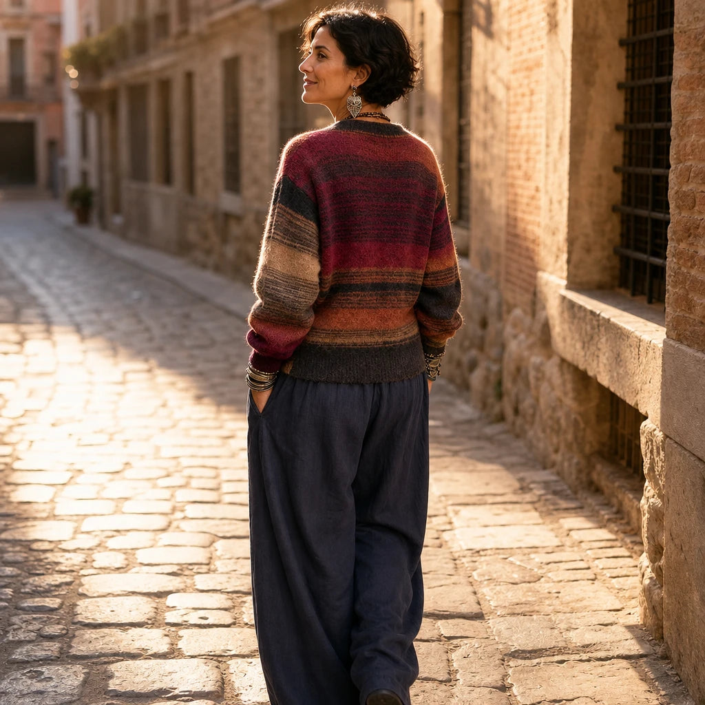 Wearbella – Multicolor Faux-Wrap Striped Knit Sweater