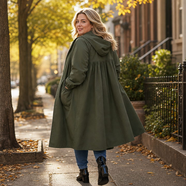 Rainbella – Flared Hem Peplum Rain Jacket With Pockets