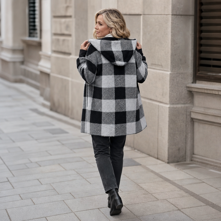 Plaidelle – Oversized Plaid Hooded Fleece Cardigan