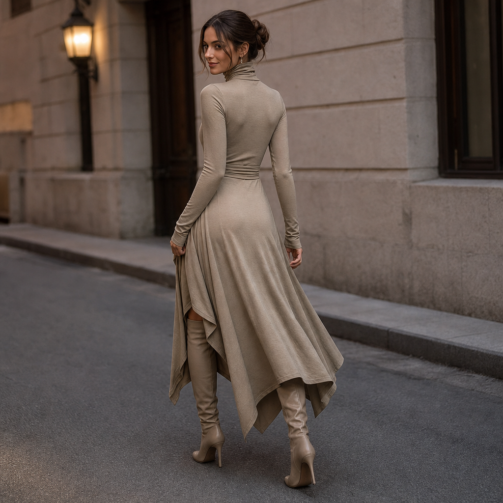 Wearbella – Turtleneck Ribbed Knit Slit Midi Dress