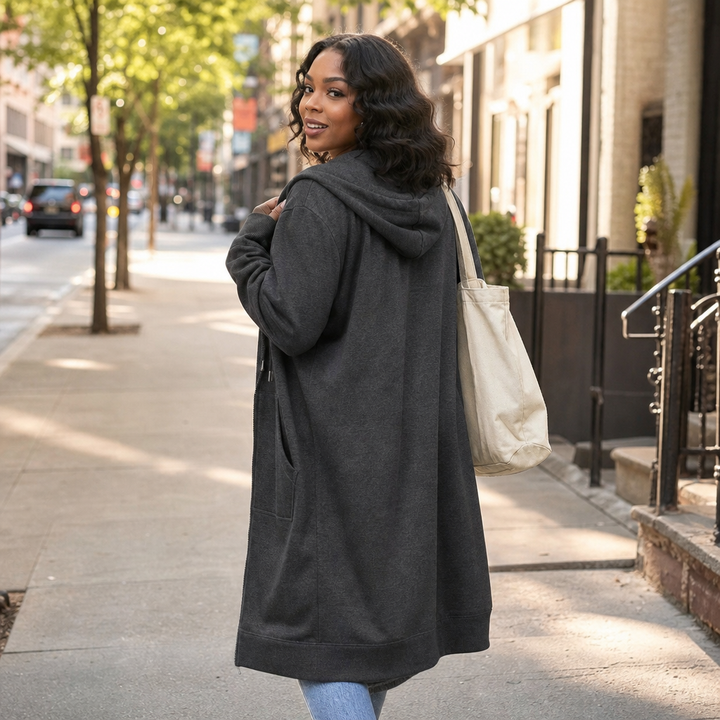 Cozyline – Fleece-Lined Tunic-Length Zip-Up Hoodie