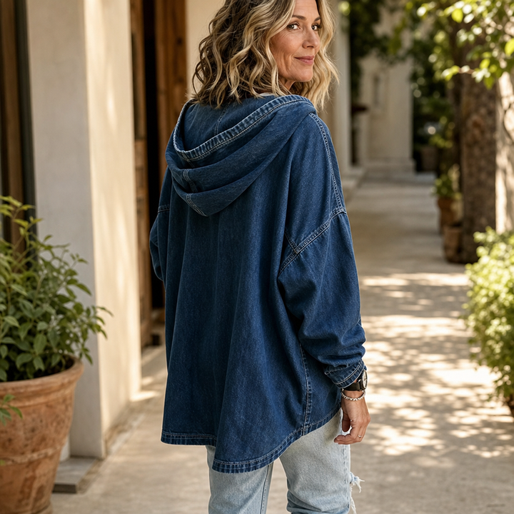 Denim Ease – Washed Oversized Denim Hoodie