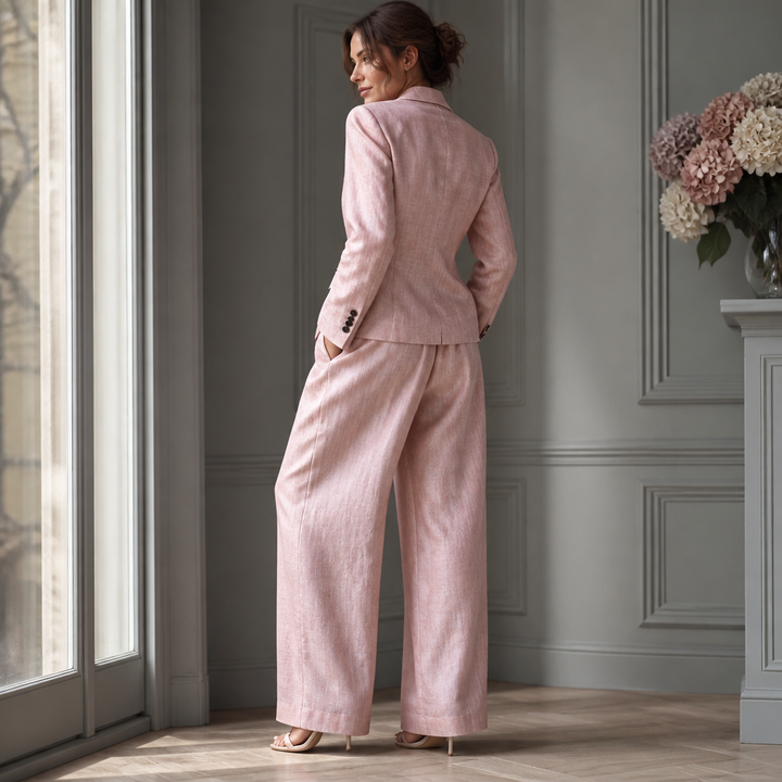 Linelle – Pleated High-Waist Wide-Leg Blazer Suit Set