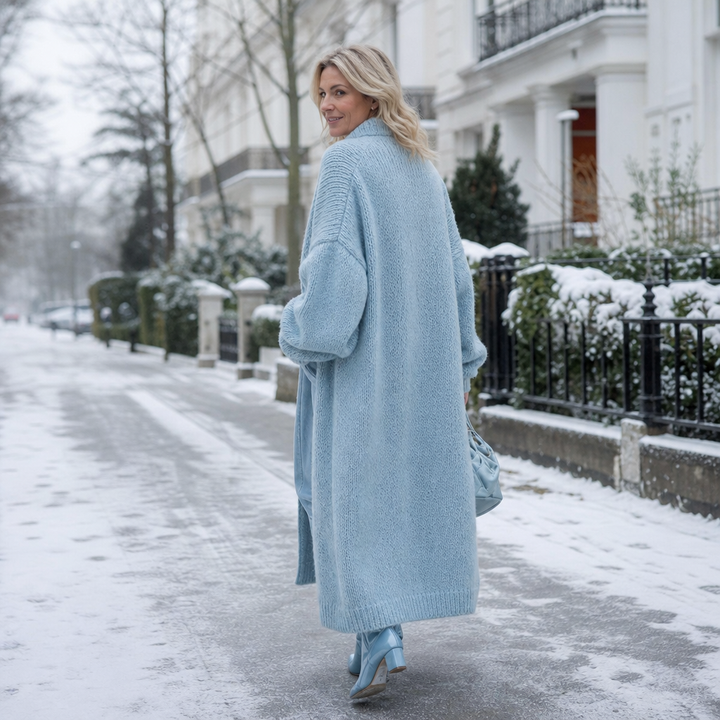 Wearbella – Chunky Knit Below-Knee Button-Front Sweater Coat