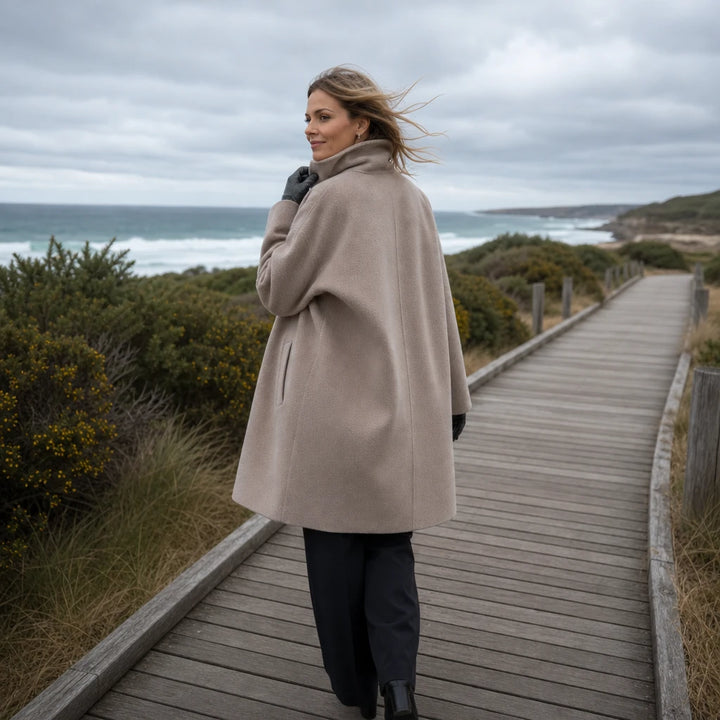 Adelyn – Oversized Taupe Long-Sleeve Coat