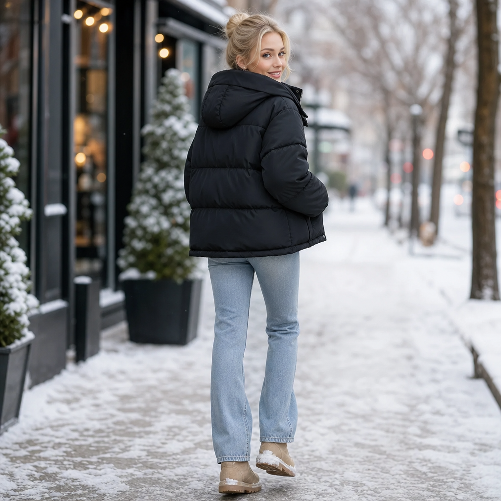 Veluna – Cropped Hooded Puffer Jacket