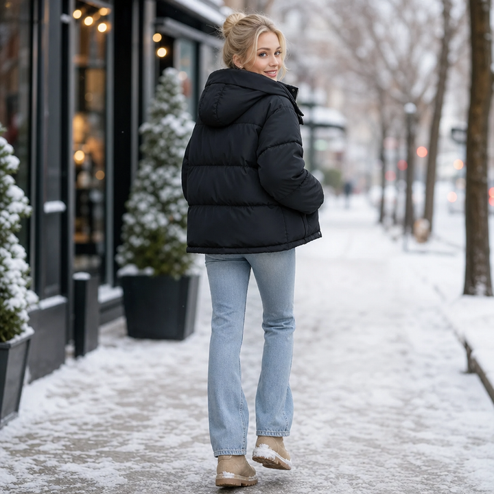 Veluna – Cropped Hooded Puffer Jacket