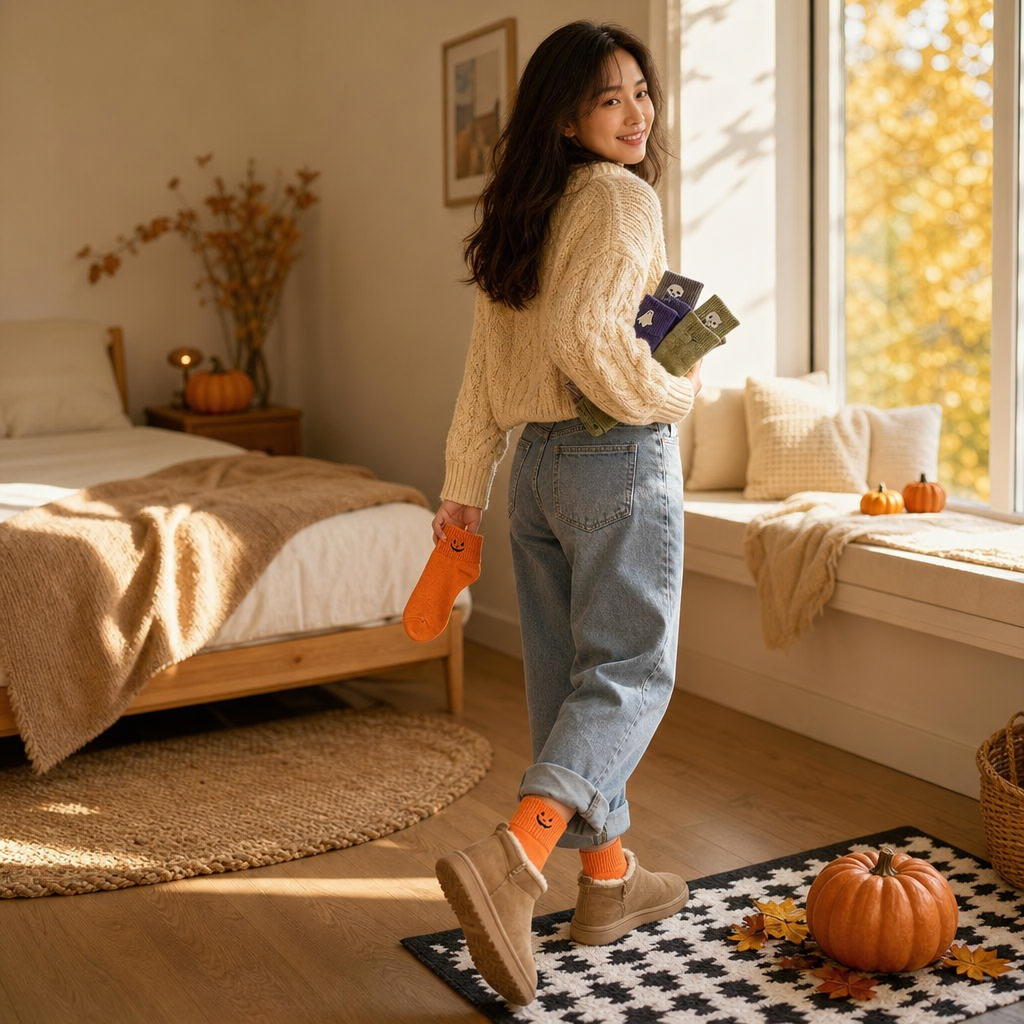 Cuffette – Embroidered Non-Slip Halloween Crew Socks