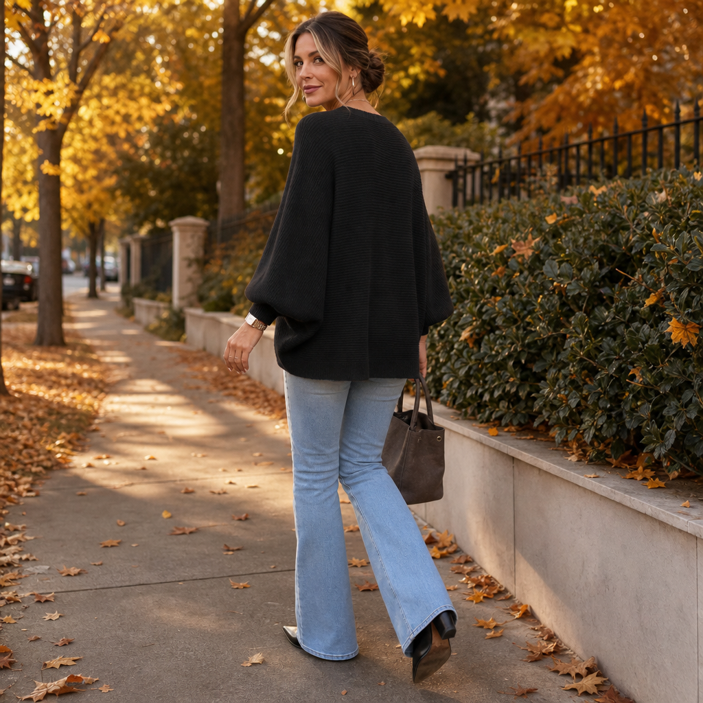 Drapeva – Fitted Cuff Batwing Knit Pullover