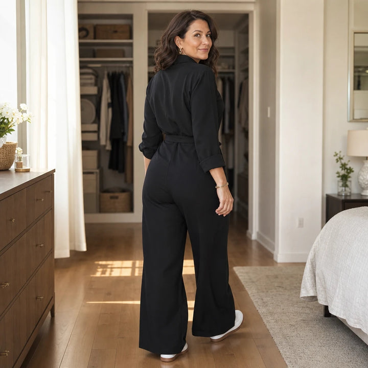 Silhouette – Collared Tie-Waist Wide-Leg Jumpsuit