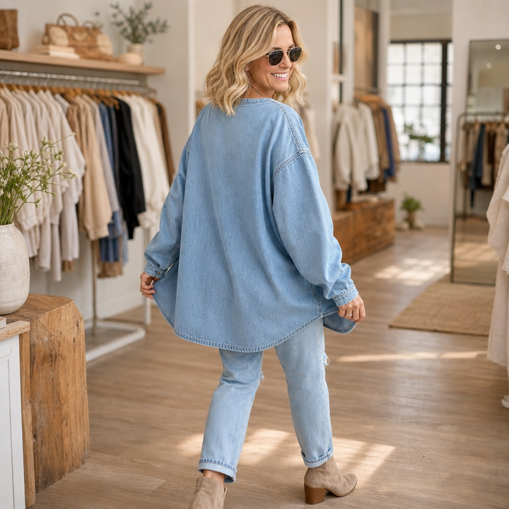 Deniva – Denim-Textured Half-Zip Pullover