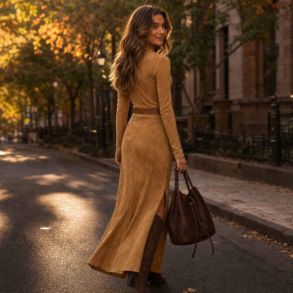 Suedelle – Belted Fishtail Maxi Dress