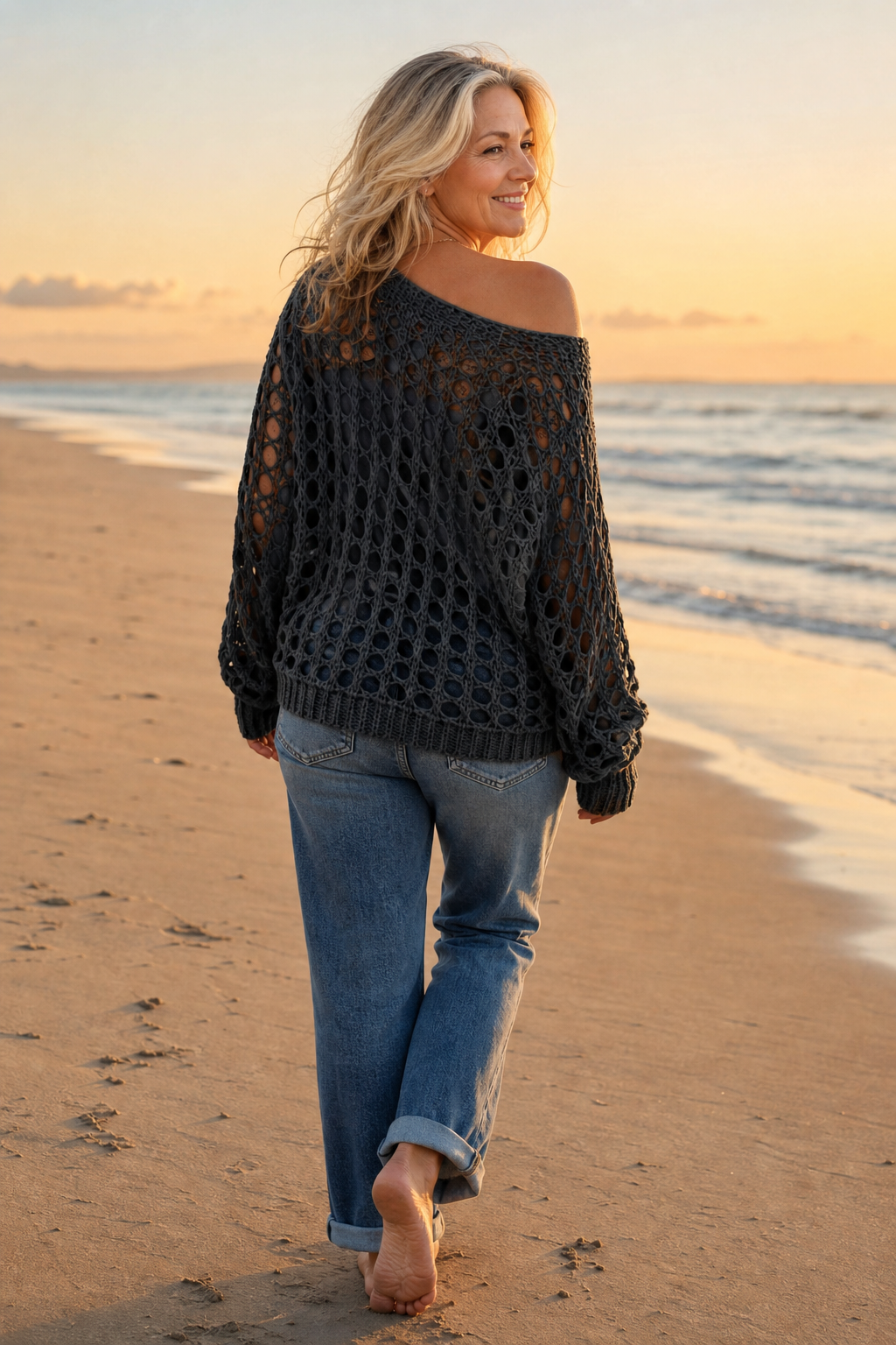 Sunlace – Open-Knit Off-Shoulder Oversized Sweater
