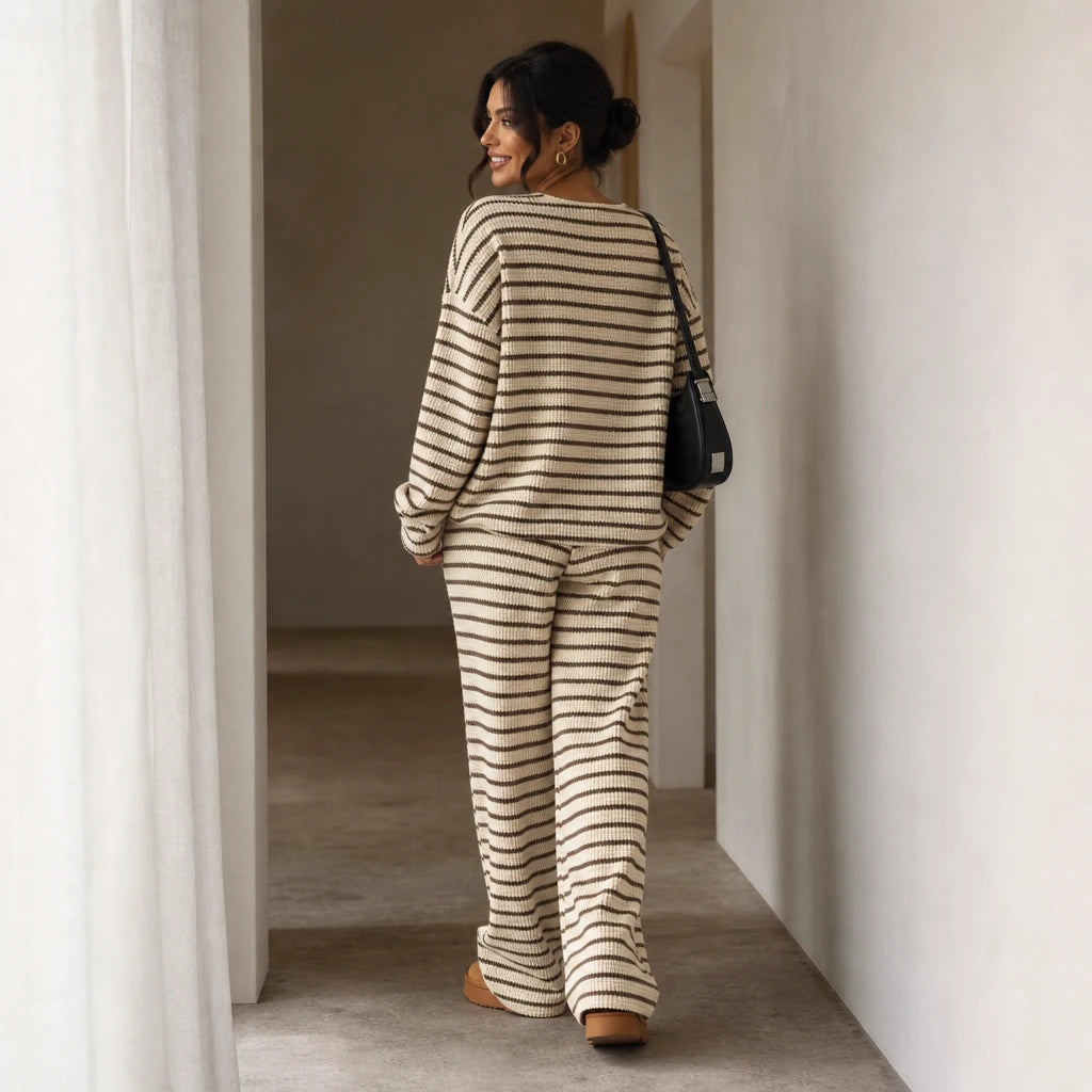 Stripe & Ease – Striped Long-Sleeve Top And Wide-Leg Pants Set