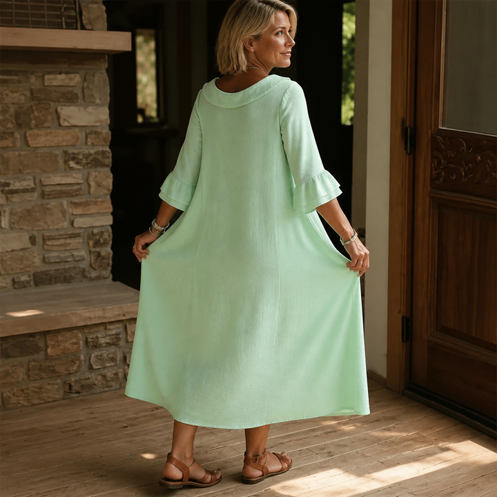 Wearlune – Cowl-Neck Flounce-Cuff Midi Dress