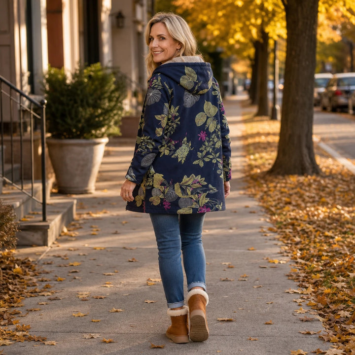Leafora – Vintage Leaf-Print Hoodie Jacket