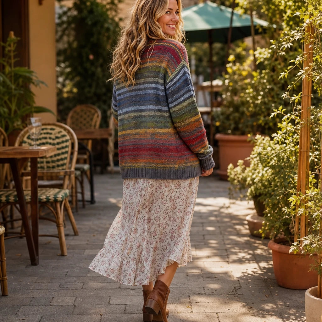 Wearbella – Striped Knit Button-Down Cardigan