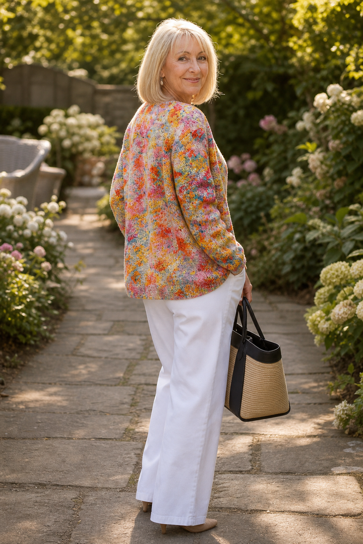Helena – Floral Print Open-Front Knit Cardigan