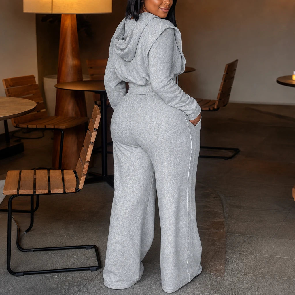 Easewear – Cropped Hoodie And Wide-Leg Sweatpants Set