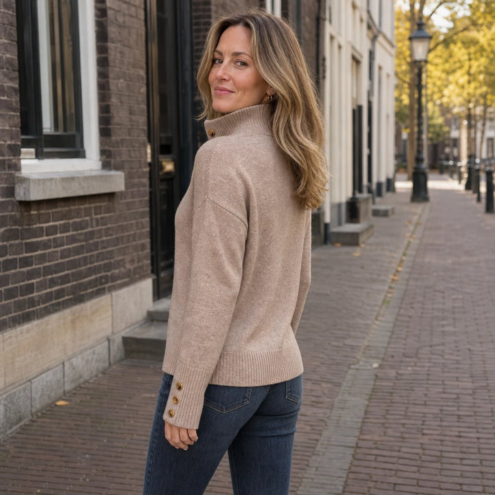 Standelle – Button-Cuff Stand-Collar Knit Sweater