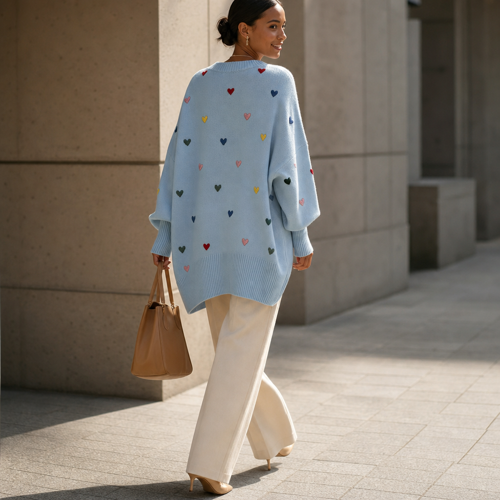 Heartwell – Colorful Heart Batwing Sweater