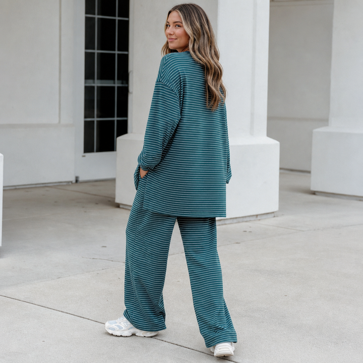 Stripe & Ease – Striped Pullover And Wide-Leg Pants Set