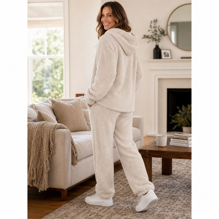 Cozy Haven – Plush Fleece Hooded Top And Jogger Pants Set