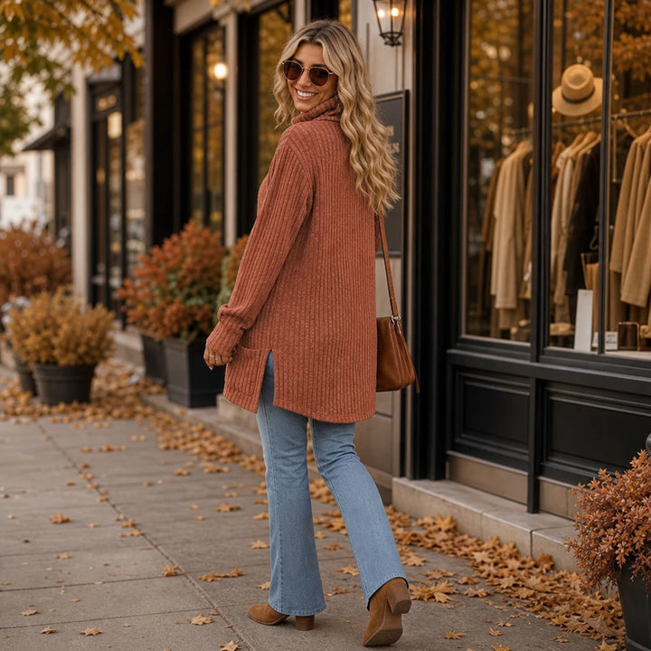 Cozyline – Ribbed Mock Neck Pocket Tunic