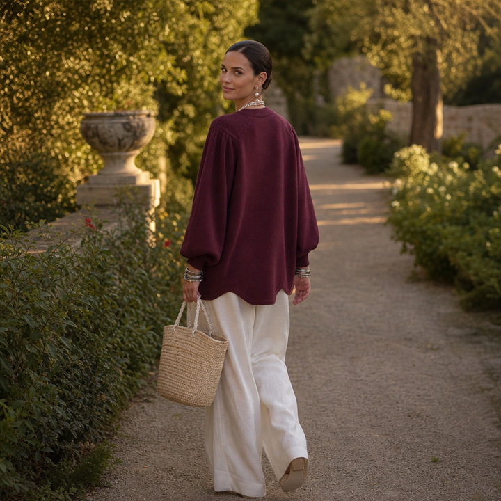 Wearbella – Teardrop Cutout Lantern Sleeve Knit Top