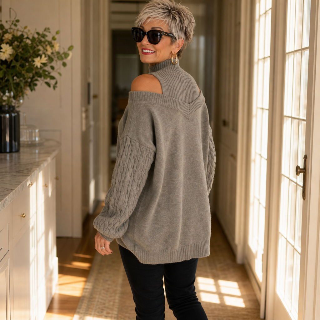 Veluna – Off-Shoulder Cable-Knit Sweater