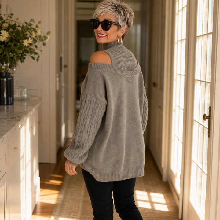 Veluna – Off-Shoulder Cable-Knit Sweater