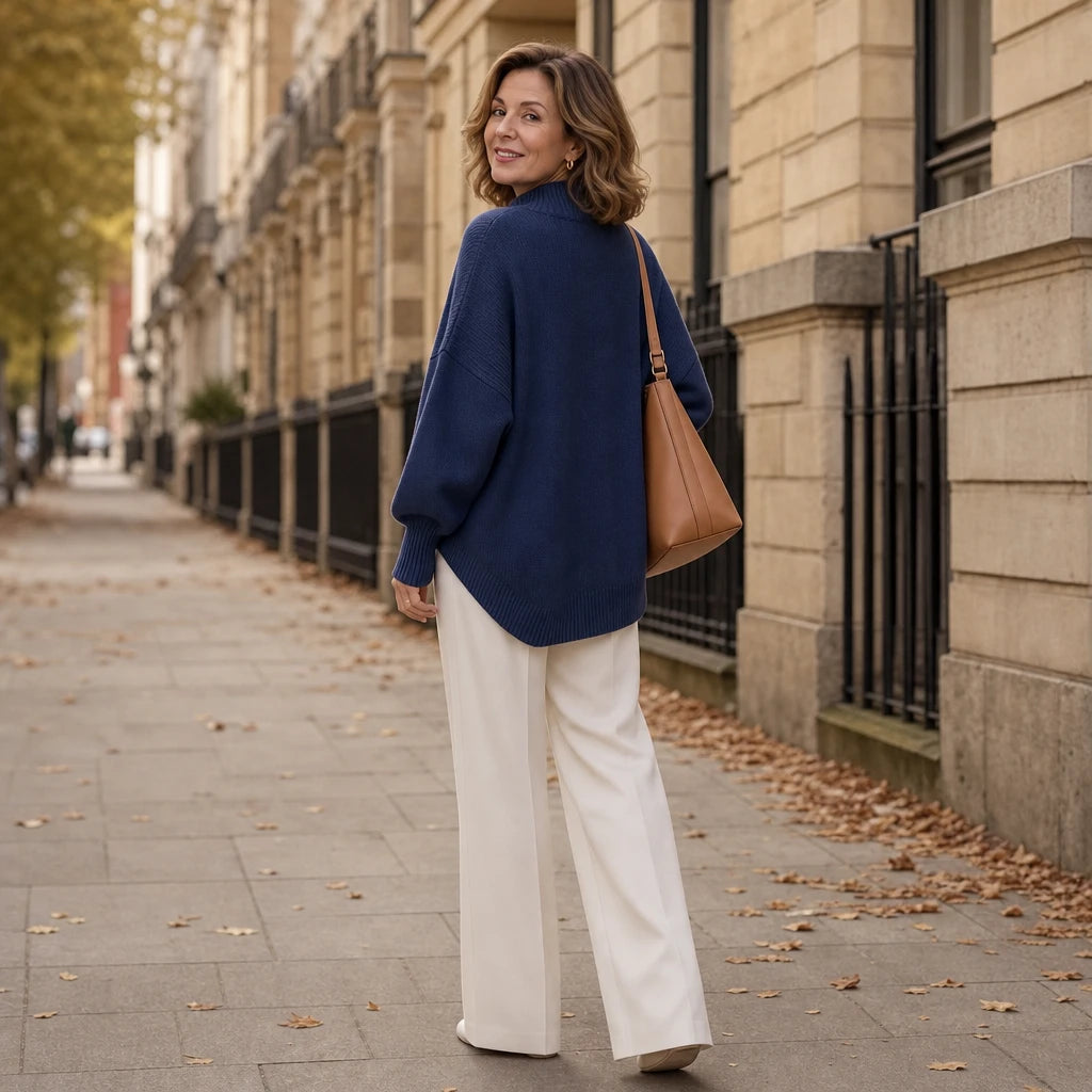 Hemline – Asymmetric Mock-Neck Button Knit Sweater