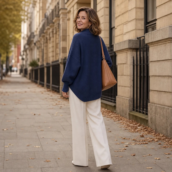 Hemline – Asymmetric Mock-Neck Button Knit Sweater