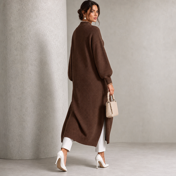 Vivelle – Asymmetric Gold-Button Bishop Sleeve Cardigan