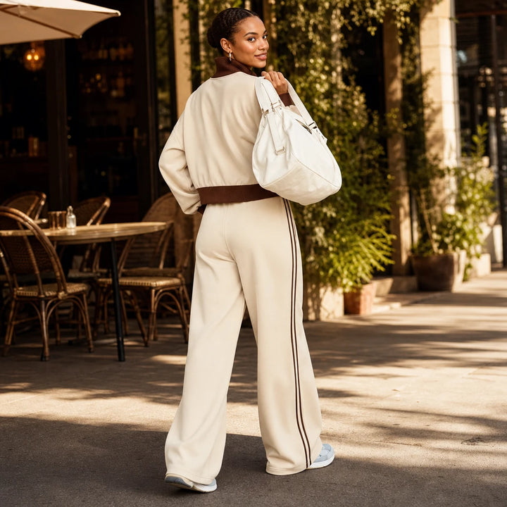 Rally Rib – Cropped Bomber And Striped Wide-Leg Pants Set