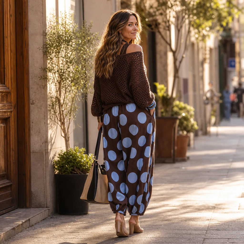 Dotarra – Polka Dot Wide-Leg Balloon Trousers