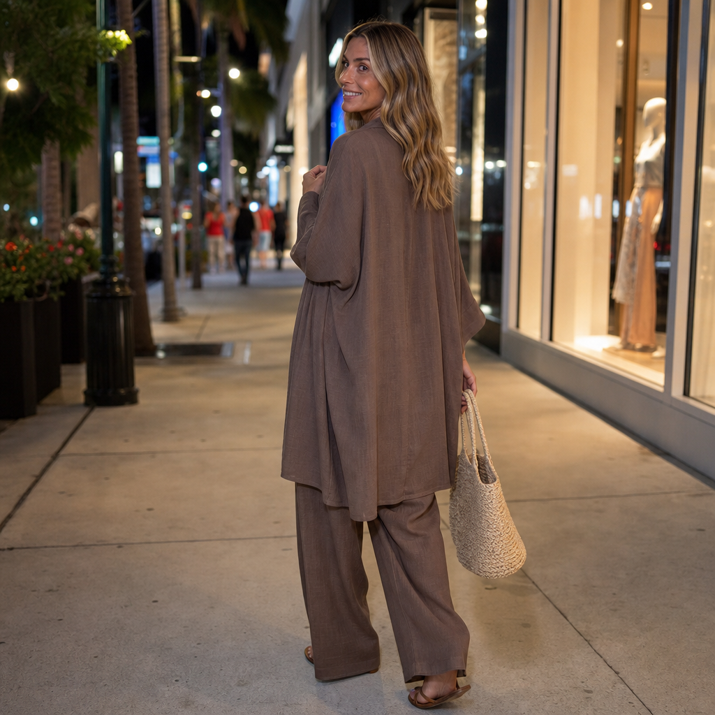 Wearbella – Open-Front Cardigan Wide-Leg Pants Set