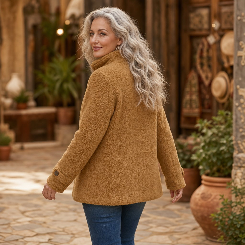 Velmora – Plush Fleece-Look Zip-Up Jacket With Stand Collar