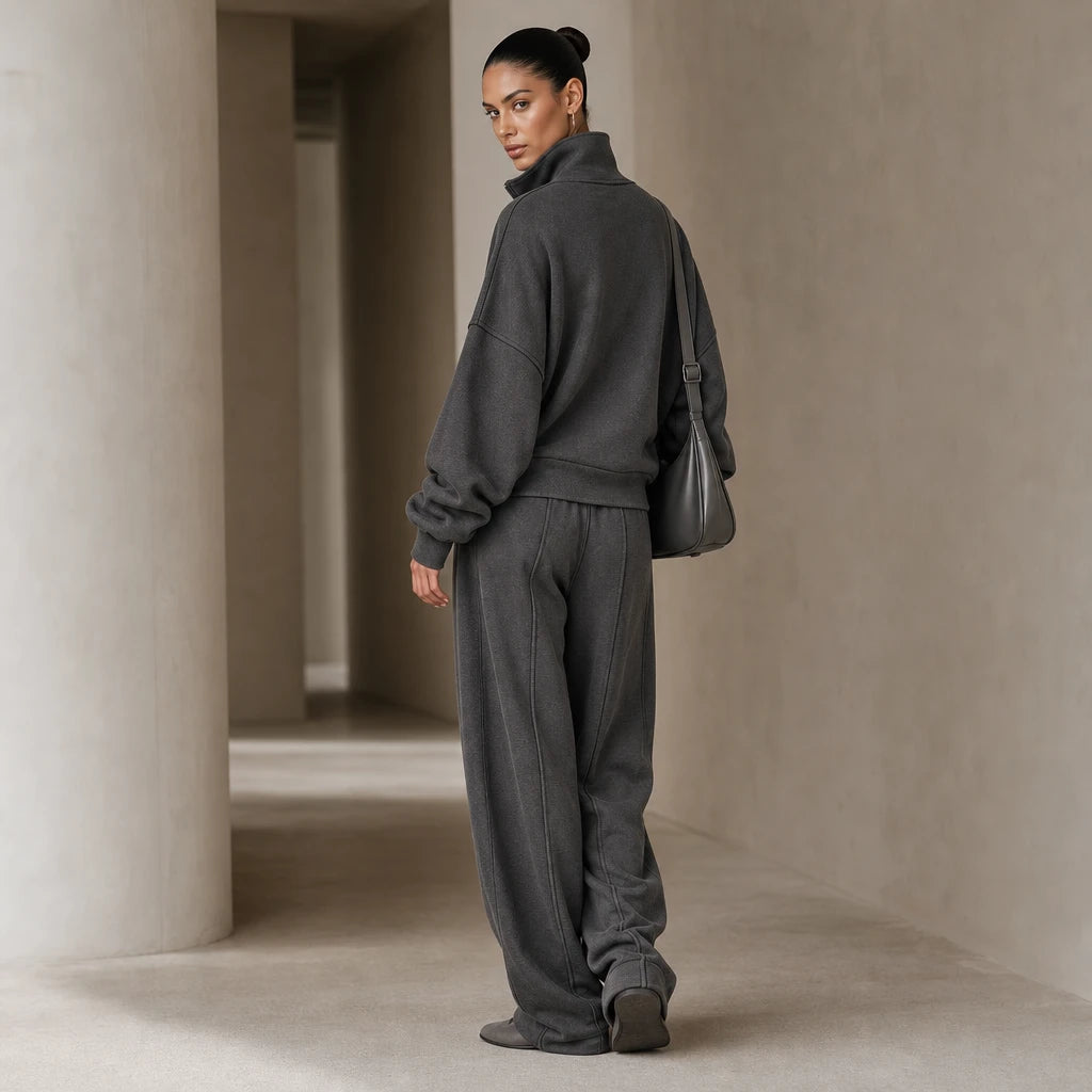 Veluna – Air-Layer Half-Zip Top And Wide-Leg Pants Set