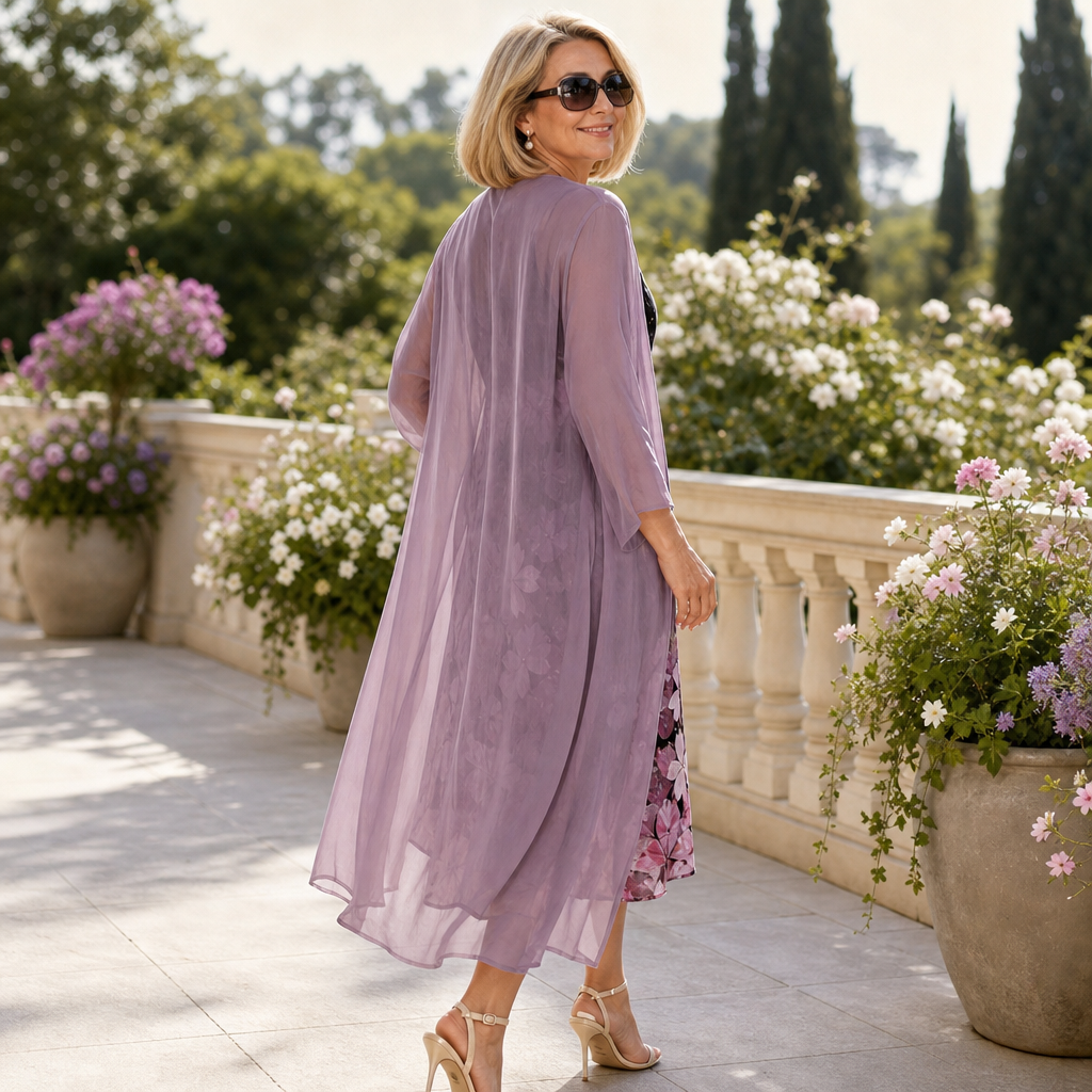 Onedress – Ombré Chiffon Duster And Floral Dress Set