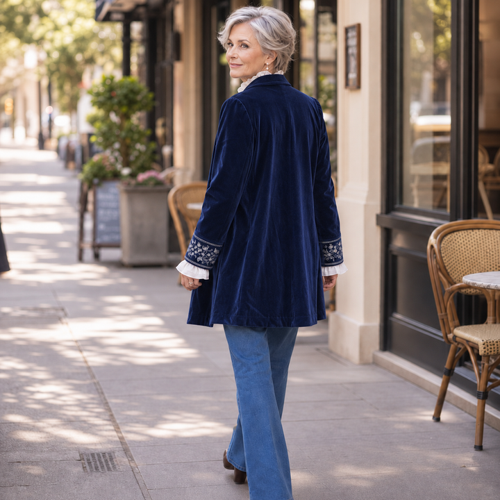 Anastasia – Velvet-Look Longline Blazer