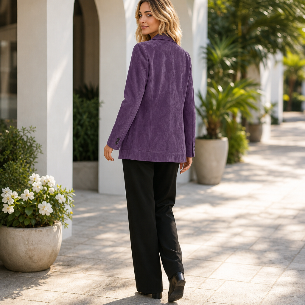 Suedelle – Faux Suede Notch Collar Blazer