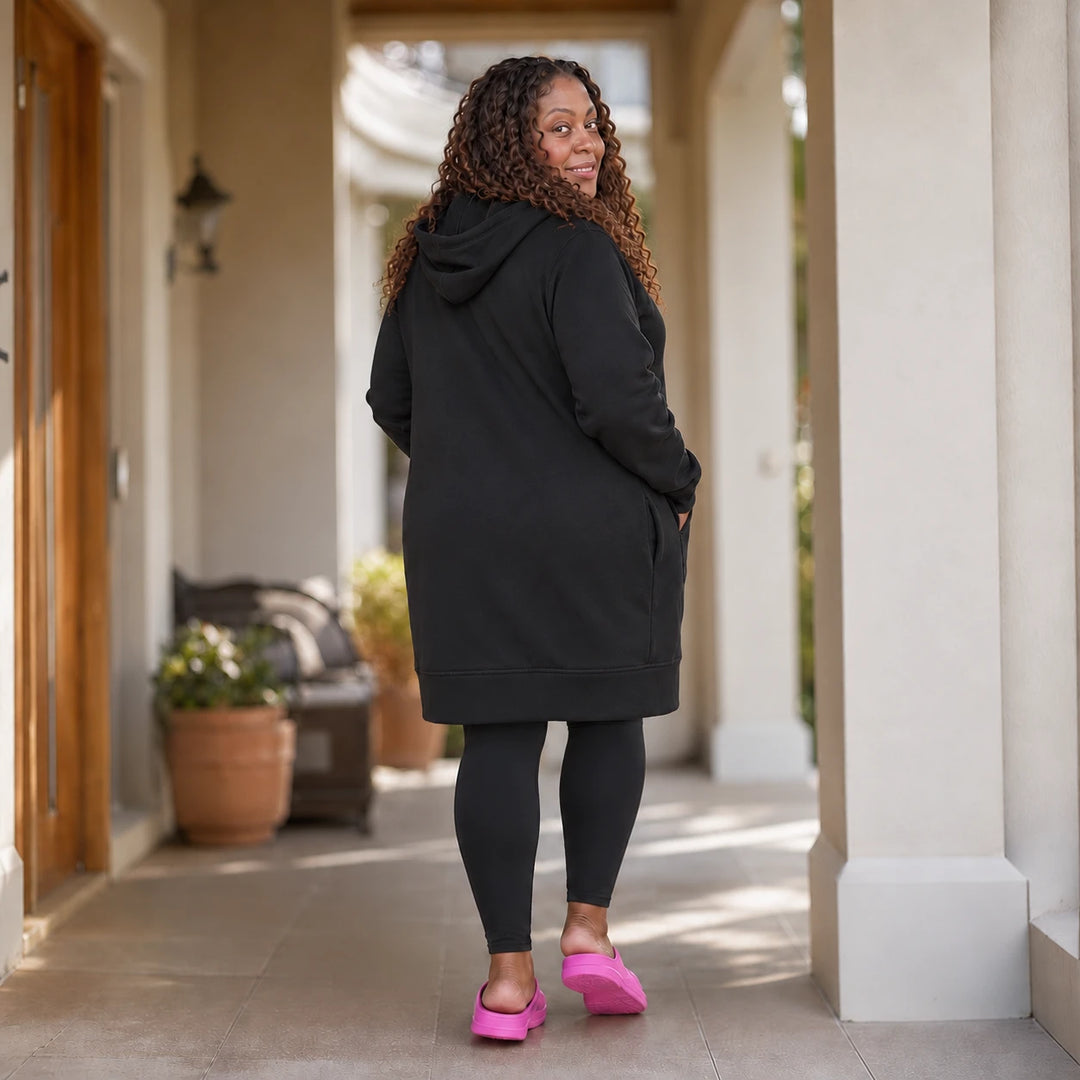 Cozyline – Knee-Length Fleece-Lined Zip-Up Hoodie
