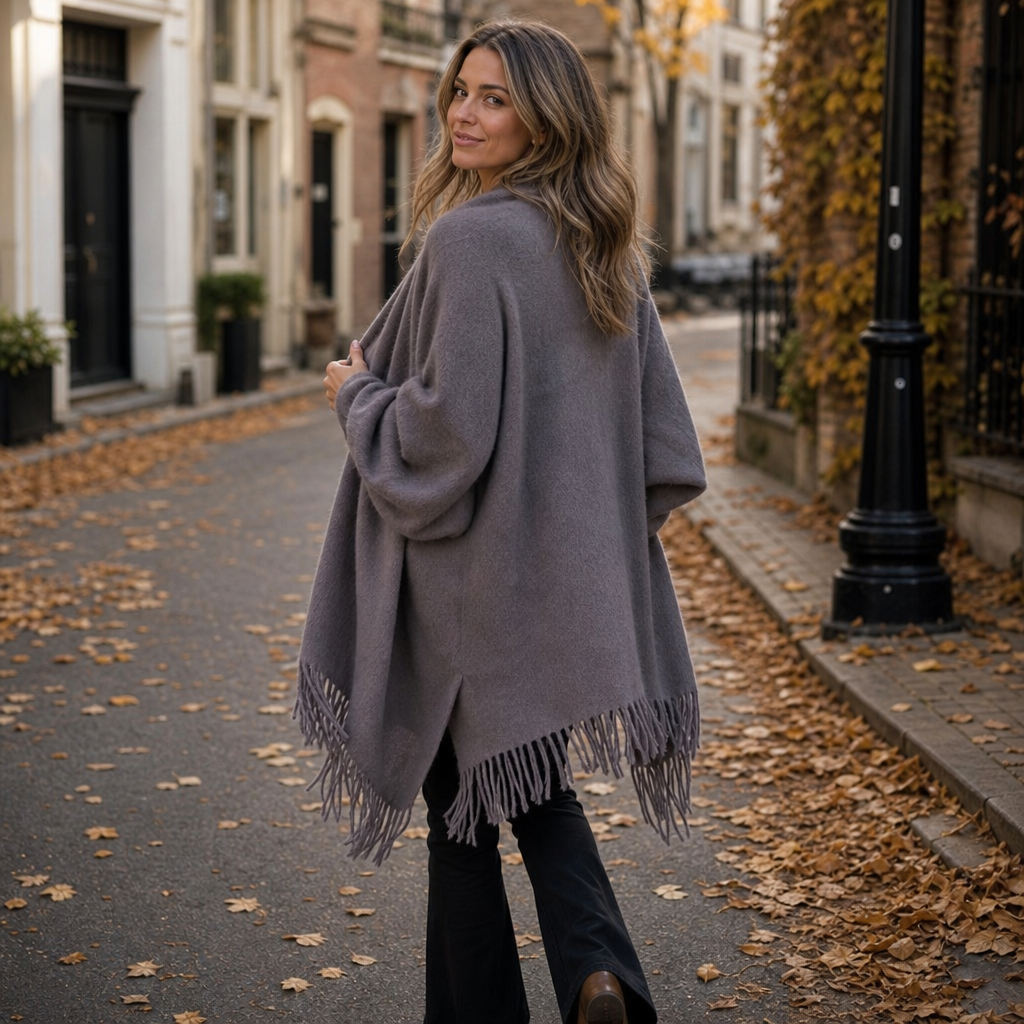 Mantelle – Draped Shawl Collar Open-Front Wool Coat