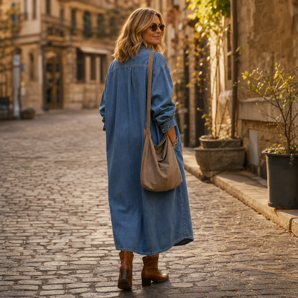 Wearlyn – Oversized Button-Front Denim Look Shirt Dress