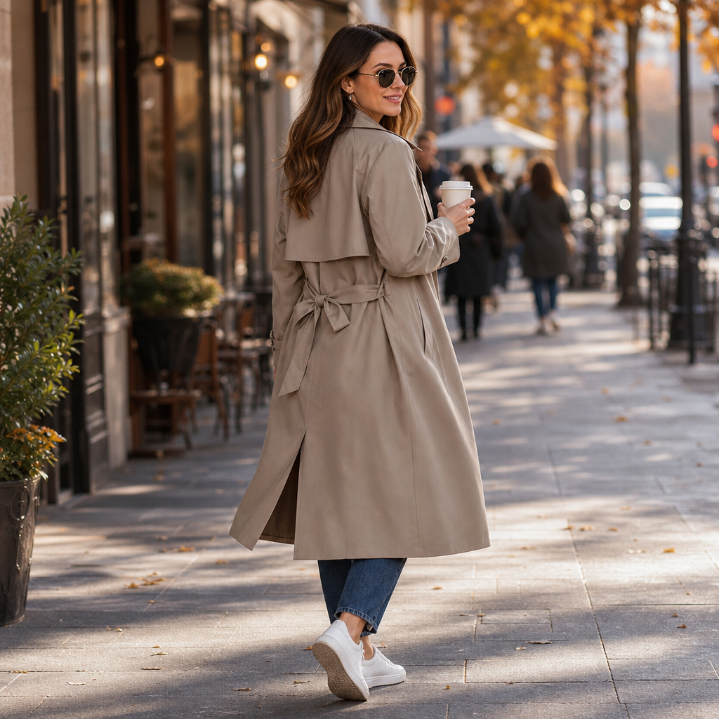 Wearbella – Belted Double-Breasted Trench Coat