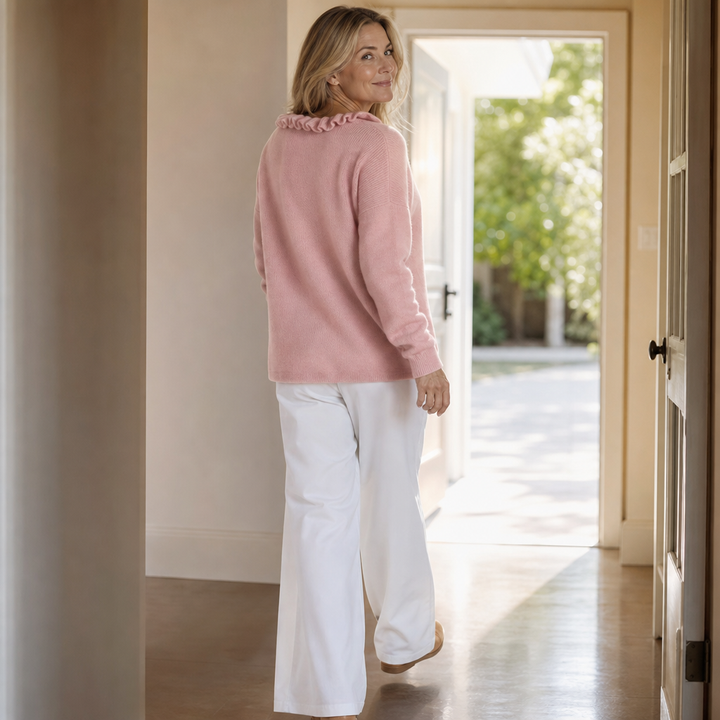 Wearbella – Ruffle Collar Stretch-Knit Cardigan