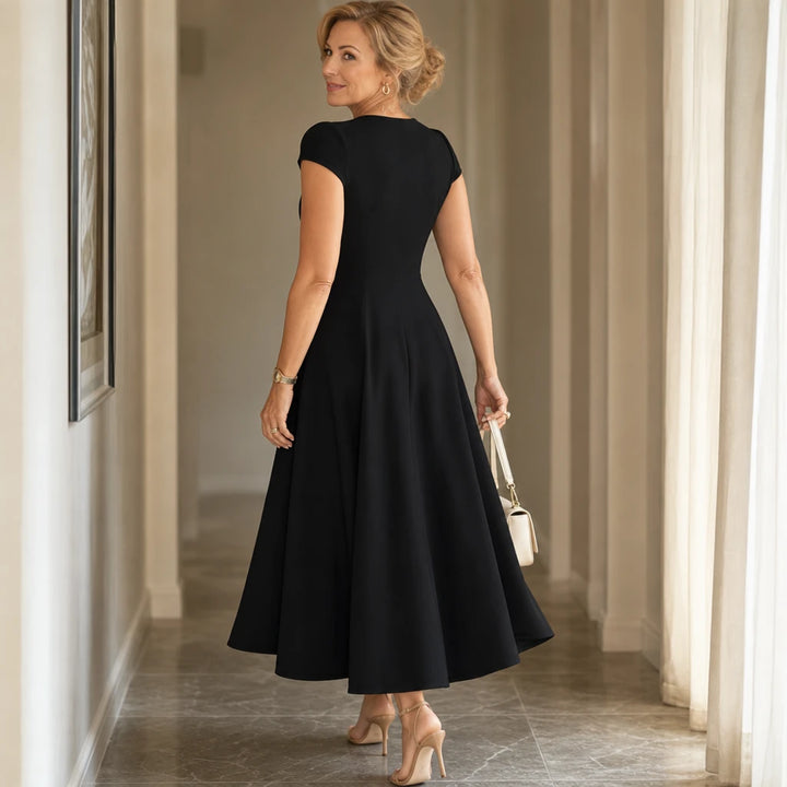 Alina – Square Neck Fitted Bodice A-Line Midi Dress