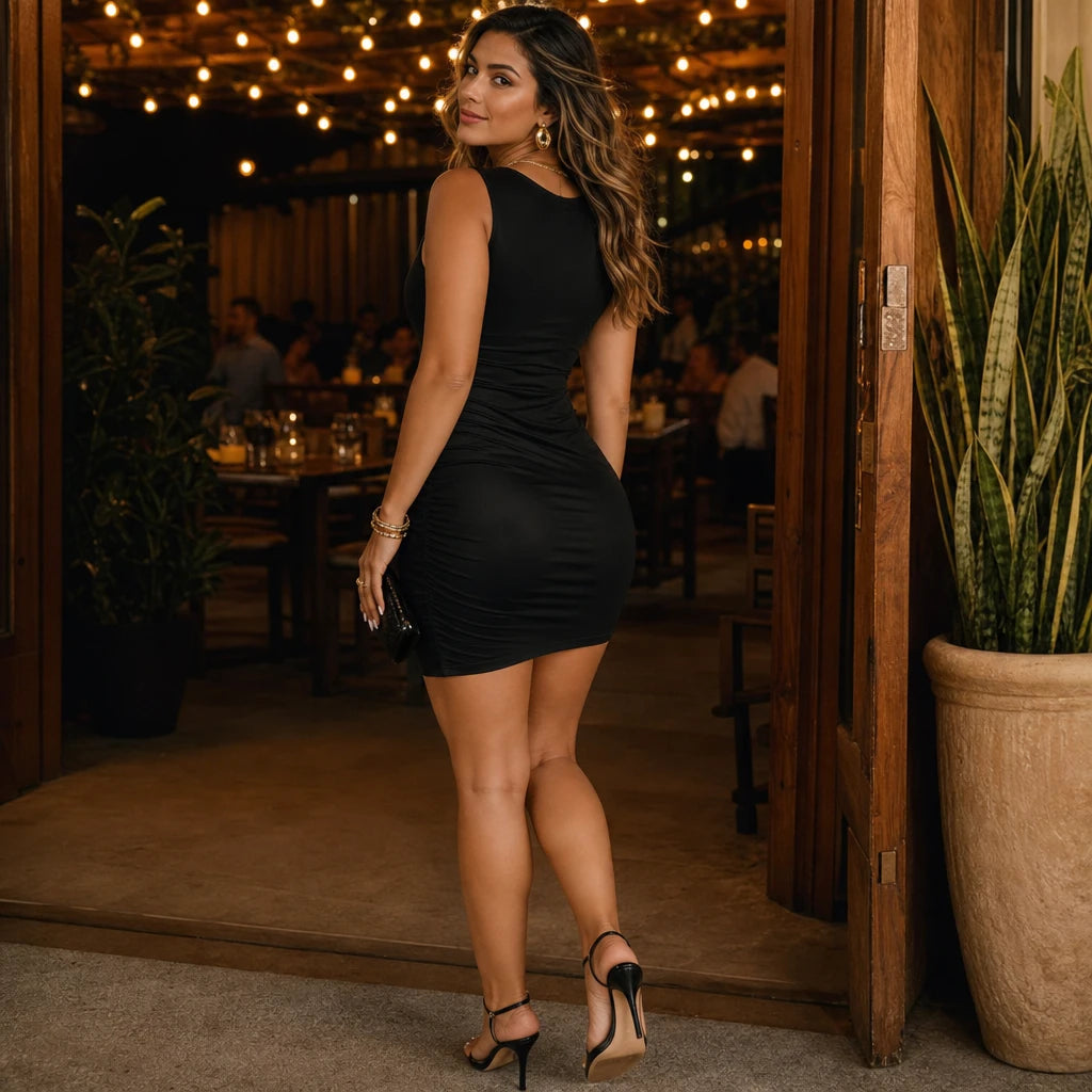 Vivia – Deep V-Neck Ruched Mini Dress