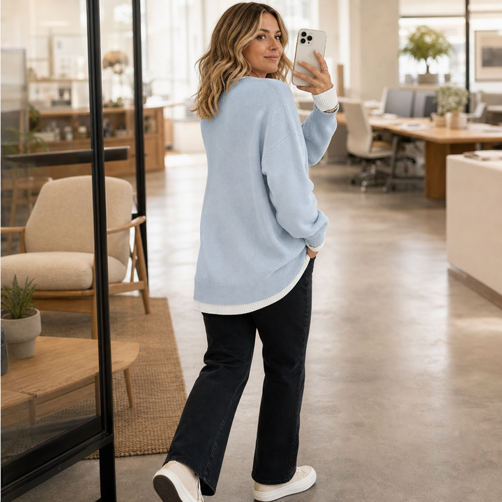 Layerly – Faux-Layer Collar And Cuff Knit Sweater